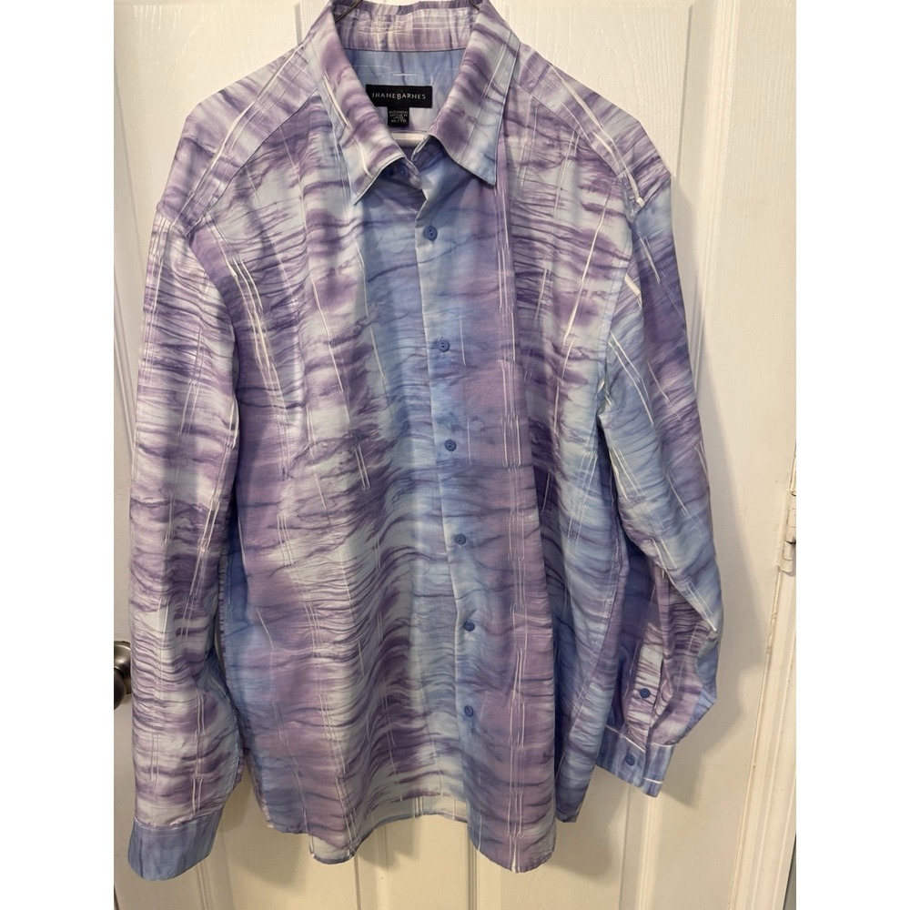Jhane Barnes Men's XL Purple Abstract Textured Button Shirt Striped LS Artsy Wow